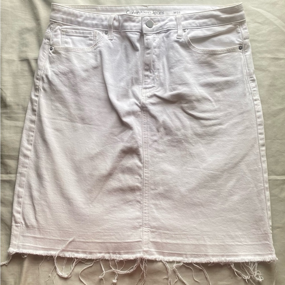 Calvin Klein white denim midi skirt